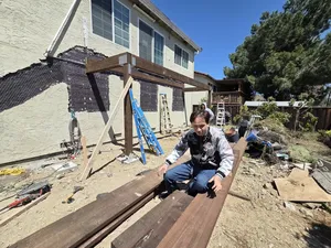 Initial framing of the deck attached to the house