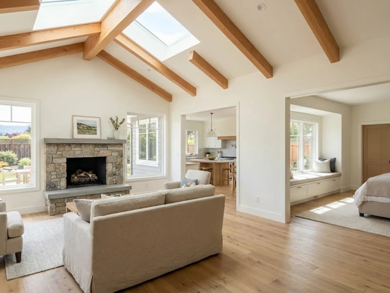 Completed room addition interior in a Bay Area home showing open living space with natural light