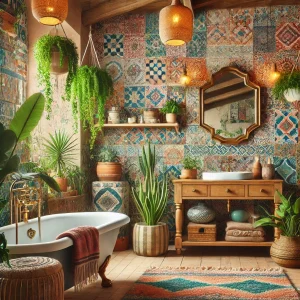 Beautifully designed Bohemian-style bathroom