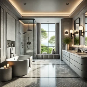 Luxurious bathroom design with a sophisticated gray theme