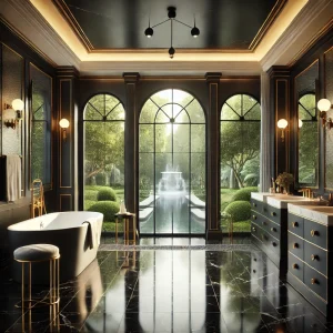 Luxurious bathroom design with black as the dominant color