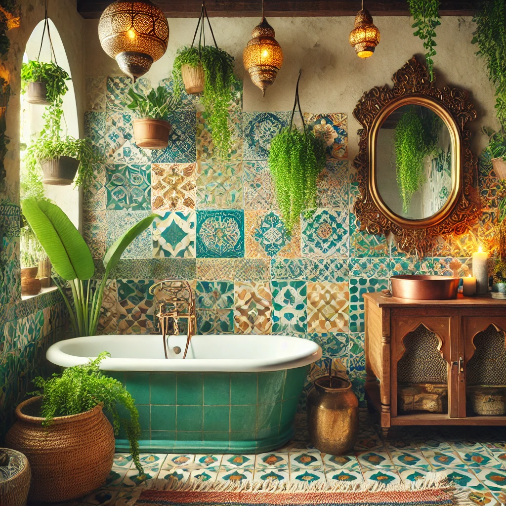 Beautifully designed Bohemian-style bathroom