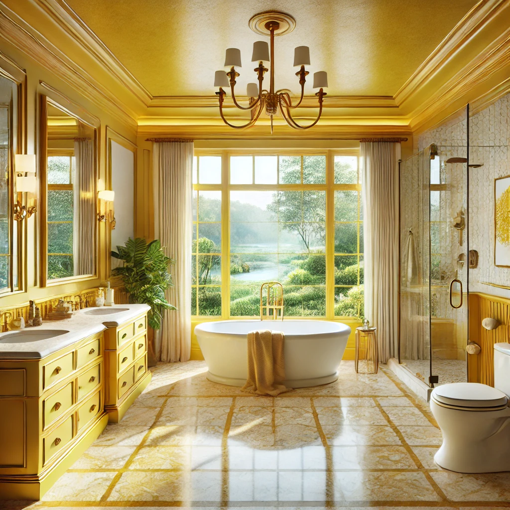 Luxurious bathroom design in a vibrant yellow them