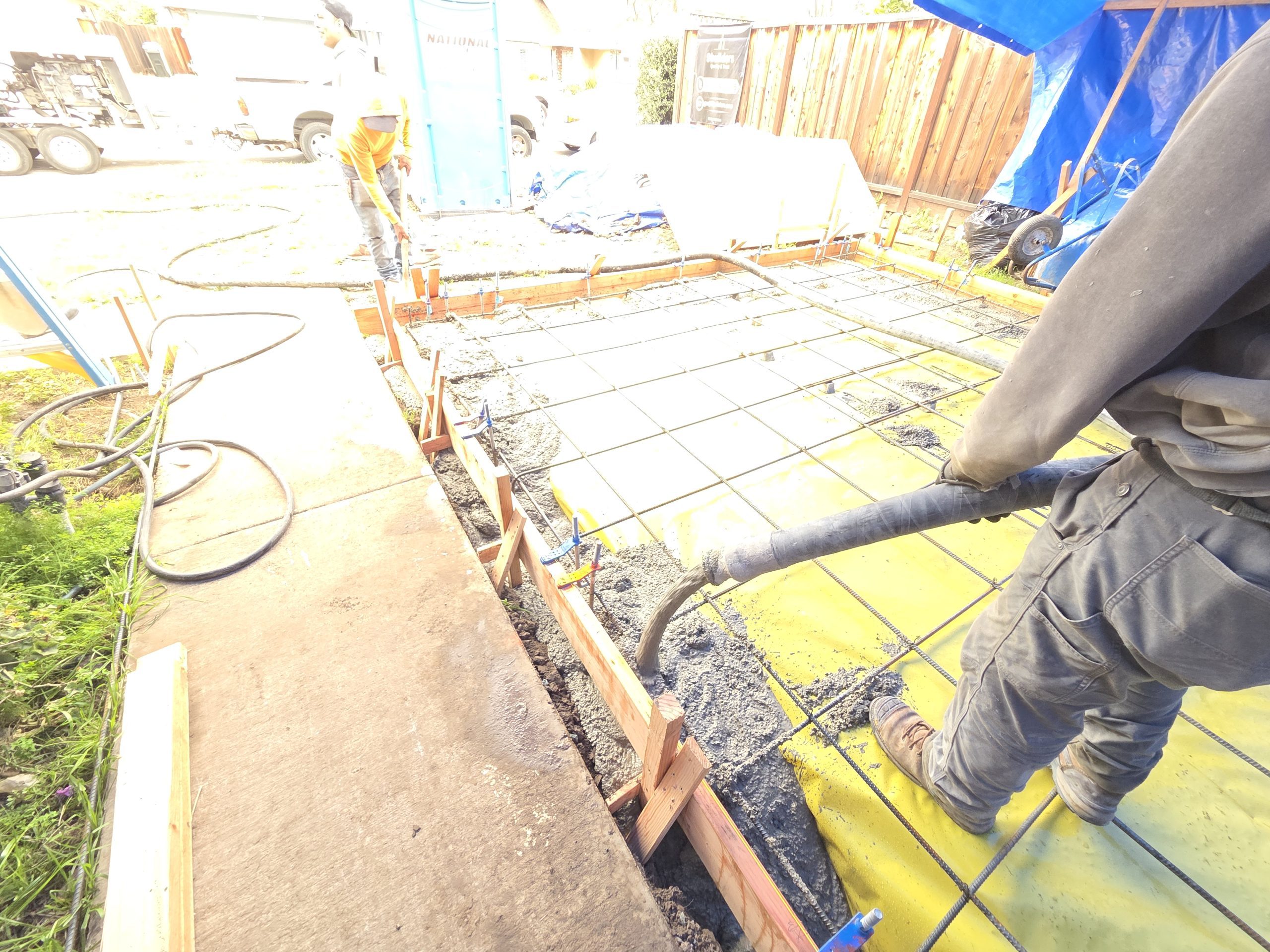 Close-Up of Concrete Placement and Rebar Grid