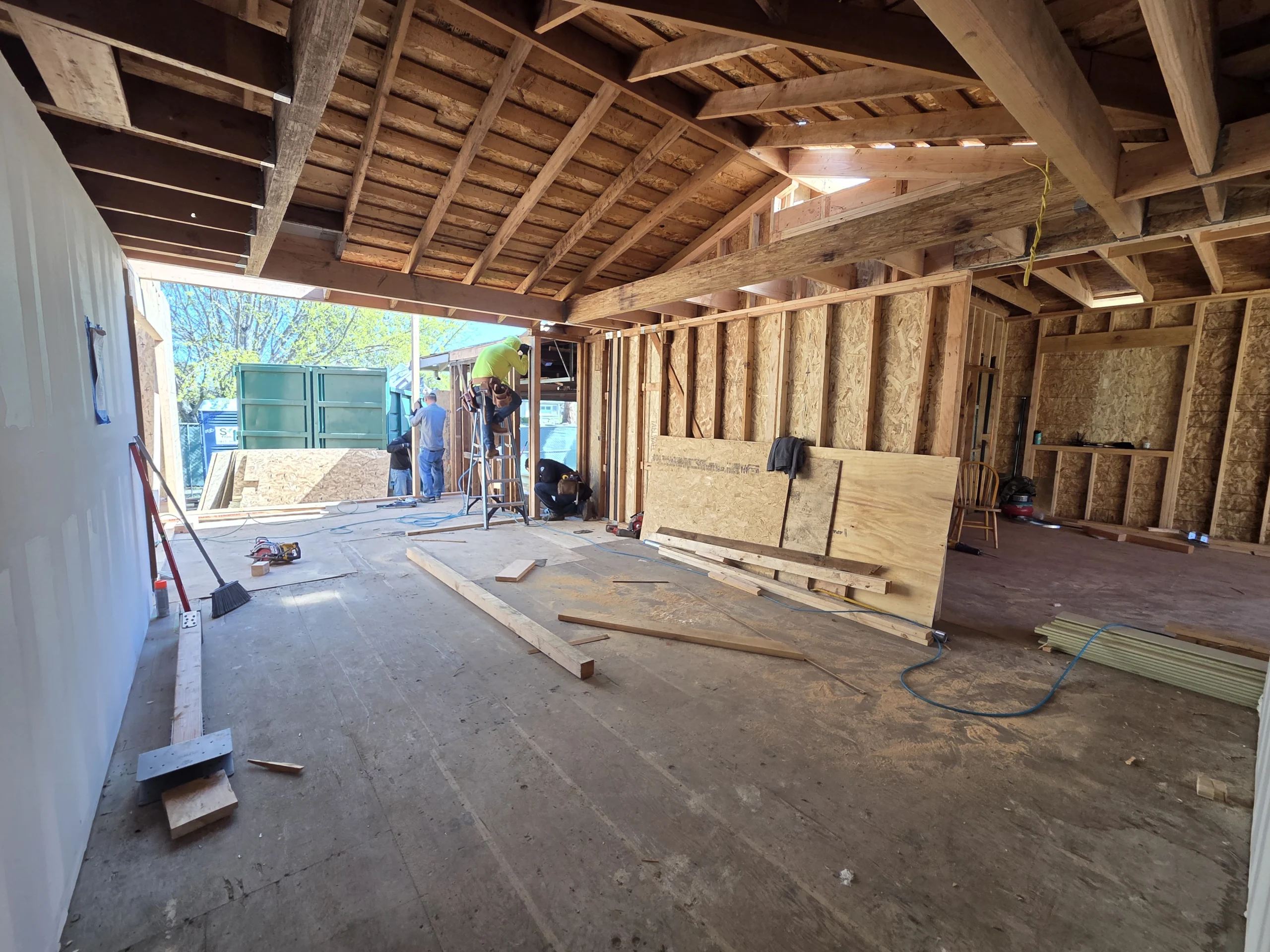 Construction Site Progress with Framing and Flooring in Place