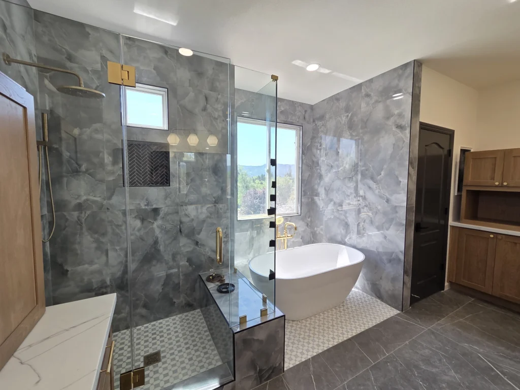 9Builders: Spacious Walk-In Shower and Tub Combo with Elegant Finishes
