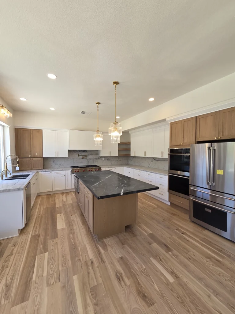 Spacious Kitchen Area with Island and Storage